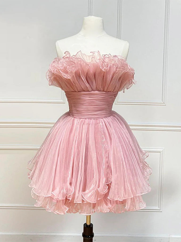 Pink Tulle Short Prom Dress Homecoming Dress Party Dress nv2069