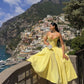 Yellow fashion simple sexy and charming tight A-line sleeveless off-shoulder long strapless corset dress prom dress evening dress party dress wedding guest party dress elegant formal dress nv2537