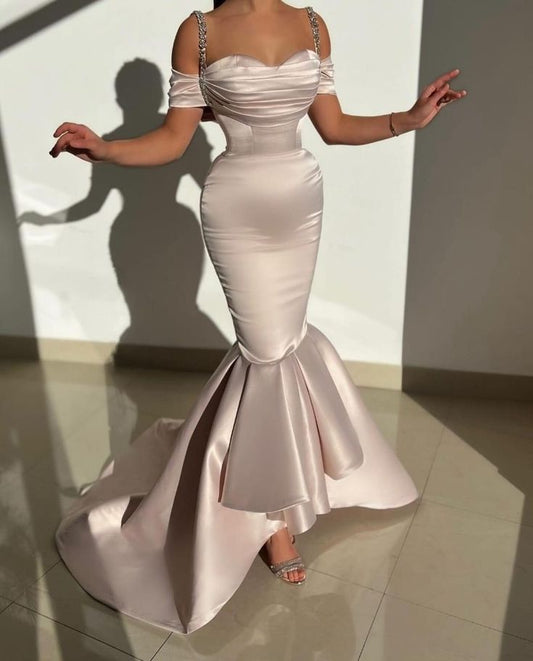 Nude Pink Shiny Elegant Sweetheart Neck Strap Long Mermaid Fishtail Ball Gown Evening Dress nv3200