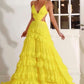 Yellow elegant sexy hollow waist V-neck low-cut long ball gown evening dress party dress nv2458