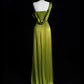 Robe de soirée longue fendue en satin vert doux à une épaule vintage A-Line nv3366