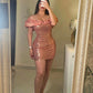 Pink Charming Off Shoulder Sequin Sparkling Short Mini Homecoming Dress Party Dress nv2317