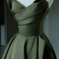 A-Line V Neck Satin Green Long Prom Dress, Green Long Evening Dress nv1604