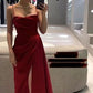 Beautiful Burgundy Spaghetti Strap Long Slit Mermaid Ball Gown Evening Dress nv2782