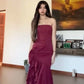 Fashionable and charming red off-the-shoulder tiered ruffled long ball gown evening dress nv1864