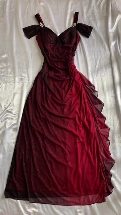 Robe de soirée longue élégante en tulle noir/rouge/vert brillant dégradé nv3315