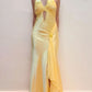 Yellow Elegant Exquisite Beaded Hollow Strap Long Satin Ball Gown Evening Gown Party Dress nv3442