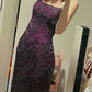 Robe de soirée longue en satin à bretelles spaghetti, magnifique, brillante, exquise, perlée, élégante, sexy, fendue dans le dos, violet, nv3271