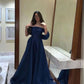 Dark blue simple elegant strapless tube top ribbon long ball gown evening dress party dress nv2488