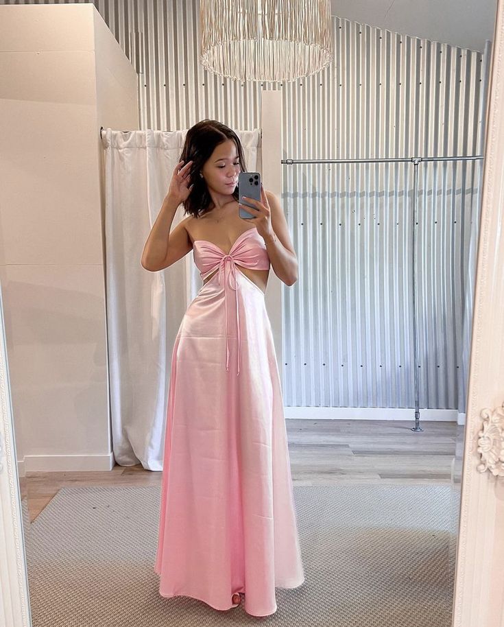 Pink Simple Tube Top Elegant Maxi Dress Long Ball Gown Evening Dress nv2715