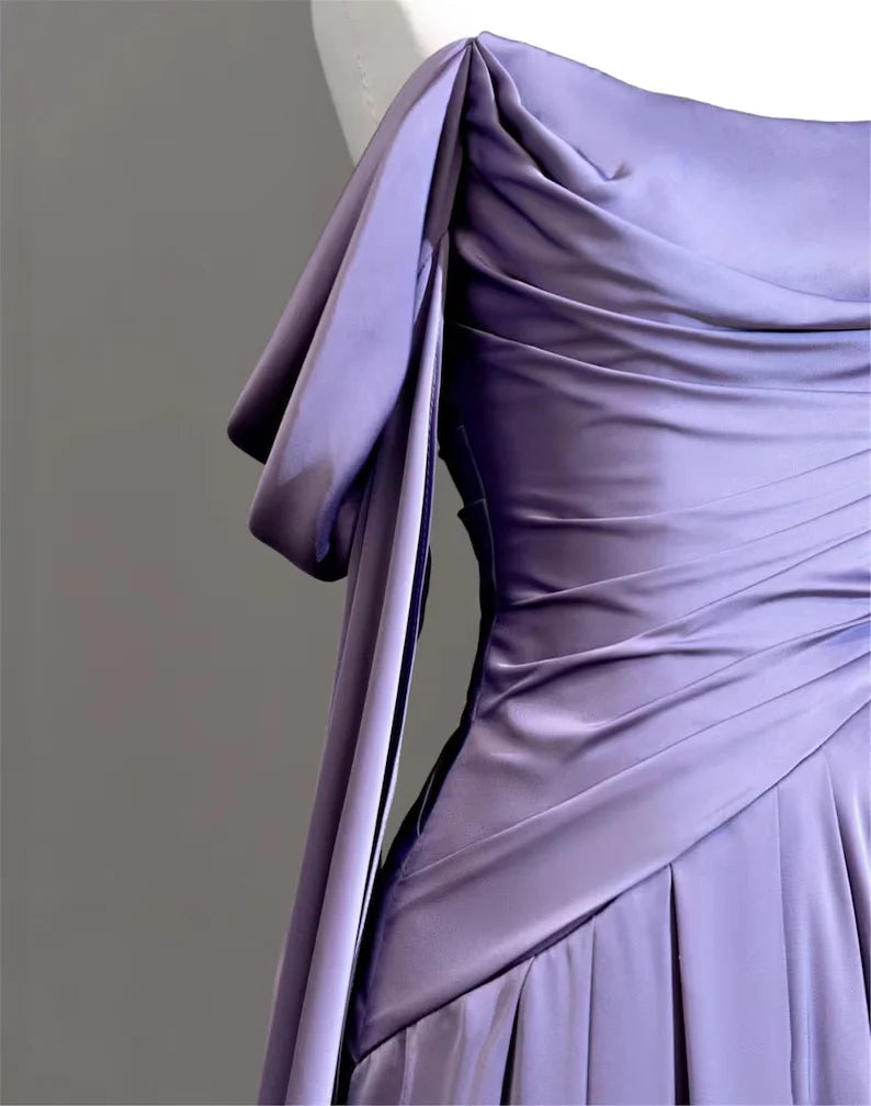 Elegant A Line Purple Satin Long Prom Dresses Formal Party Gown nv1644