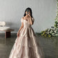 Pink Sweetheart Neck Short Sleeve Off-the-shoulder Long Tulle Evening Dress Princess Dress Formal Floor-length Satin with Pleats nv3151