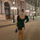 Black glitter sequins puff sleeves long sleeves short prom dress sweetheart fashion party dress homecoming dress nv2177