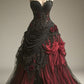 Robe de soirée longue élégante en tulle avec appliques florales roses et perles exquises vintage noires et rouges nv3343