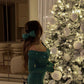 Green round neck sequined long sleeve bodycon simple elegant ball gown party dress evening gown nv2381