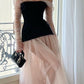 Pink off-shoulder tulle fashionable and elegant stitching unique shape long ball gown party dress evening dress nv2511