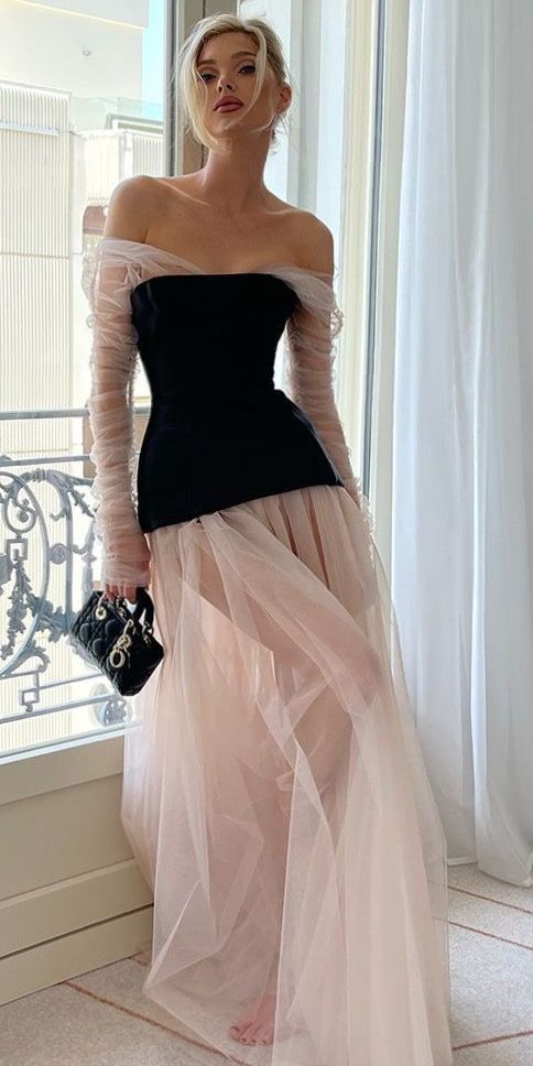 Pink off-shoulder tulle fashionable and elegant stitching unique shape long ball gown party dress evening dress nv2511