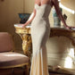 Light Yellow Lace Tulle Elegant Mermaid Sleeveless Off-shoulder Dress Ball Gown Evening Dress nv1892