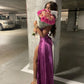 Pink Simple Elegant Front Slit Mermaid Ball Gown Birthday Party Dress Evening Dress nv2525