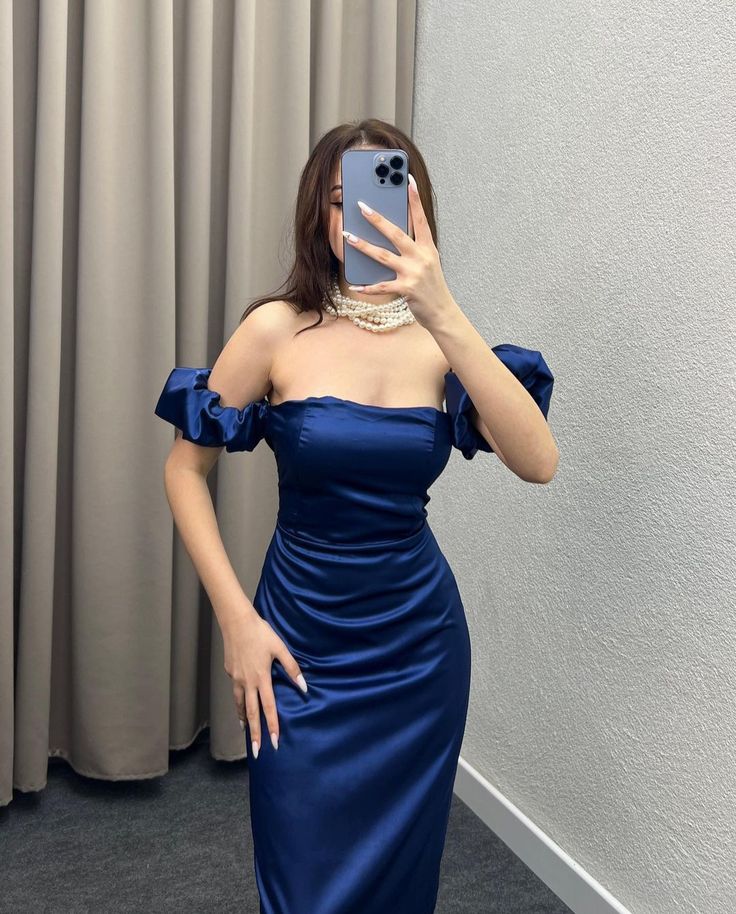 Blue short sleeve simple elegant maxi dress long slim ball gown evening dress nv2671