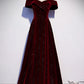 Burgundy Velvet Long Prom Dresses, Off the Shoulder Evening Dresses nv1573