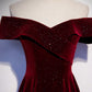 Burgundy Velvet Long Prom Dresses, Off the Shoulder Evening Dresses nv1573