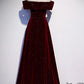 Burgundy Velvet Long Prom Dresses, Off the Shoulder Evening Dresses nv1573