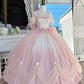 Pink/blue/Purple Sweet Bow Decoration Long Tulle Short Sleeve Ball Gown Evening Dress nv2983