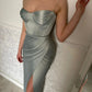 spaghetti straps sweetheart beads pleats sleeveless prom party dress with split nv1630