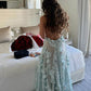 Elegant Light Blue tulle Long Ball Gown Evening Dress with Open Back High Low Floral nv2855