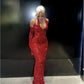 Simple Elegant Mermaid Red Sequin Long Prom Dress Evening Dress Birthday Party Dress nv2735