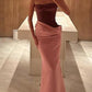 Pink solid color off-shoulder stitching long ball gown evening dress nv2918