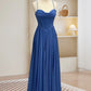 A-Line Sweetheart Neck Blue Long Prom Dress, Backless Blue Long Evening Dress nv1608