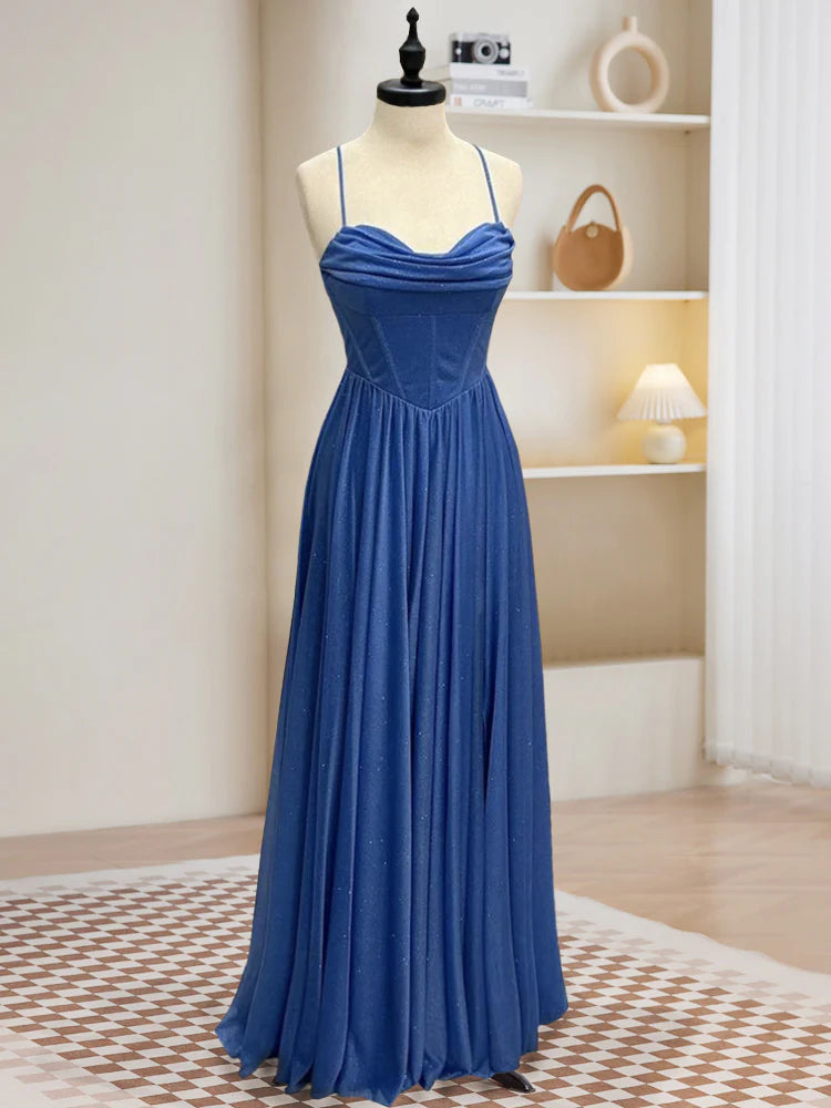 A-Line Sweetheart Neck Blue Long Prom Dress, Backless Blue Long Evening Dress nv1608