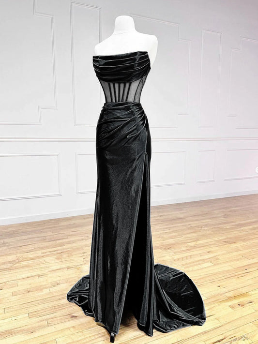 Simple Off the Shoulder Satin Black Long Prom Dress, Black Long Evening Dress nv1607