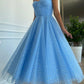 Blue Strap Sequined Midi tulle Prom Dress Evening Dress Homecoming Dress nv2696