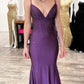 Purple Spaghetti Strap Shiny Sequins Fishtail Long Ball Gown Evening Dress nv2974