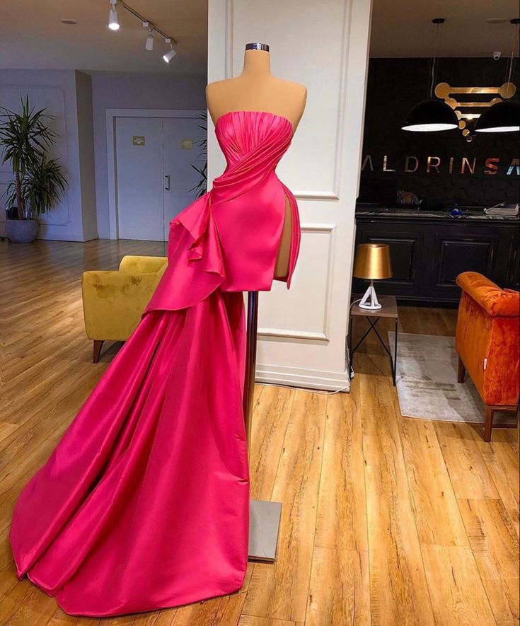 Robe de soirée longue et courte rose à la mode, robe de bal élégante et sexy nv3279