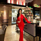 Red long sleeve fashion off-shoulder elegant sexy long mermaid slim ball gown evening dress prom dress nv3231