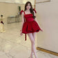 Burgundy Bowknot Shoulder Straps Fashion Cute Short Satin Homecoming Dress Birthday/Holiday Party Dress nv3081