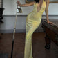 Yellow shiny elegant V-neck long sequined ball gown evening dress party dress birthday dress nv3375