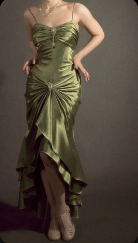 Green spaghetti strap bodycon long ball gown evening dress nv1965