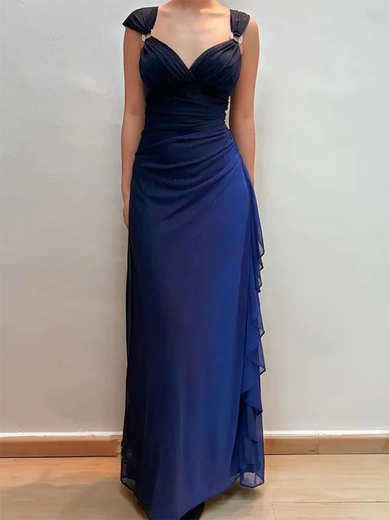 Blue Fashion Gradient Shiny Elegant Sleeveless Strap Long Chiffon Floor-Length Prom Dress, Evening Dress, Party Dress nv3698