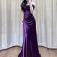 Purple Off Shoulder Mermaid Satin Long Ball Gown Evening Dress nv1997