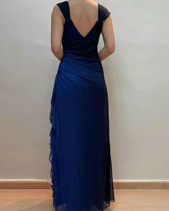 Blue Fashion Gradient Shiny Elegant Sleeveless Strap Long Chiffon Floor-Length Prom Dress, Evening Dress, Party Dress nv3698