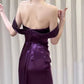 Purple Off Shoulder Mermaid Satin Long Ball Gown Evening Dress nv1997