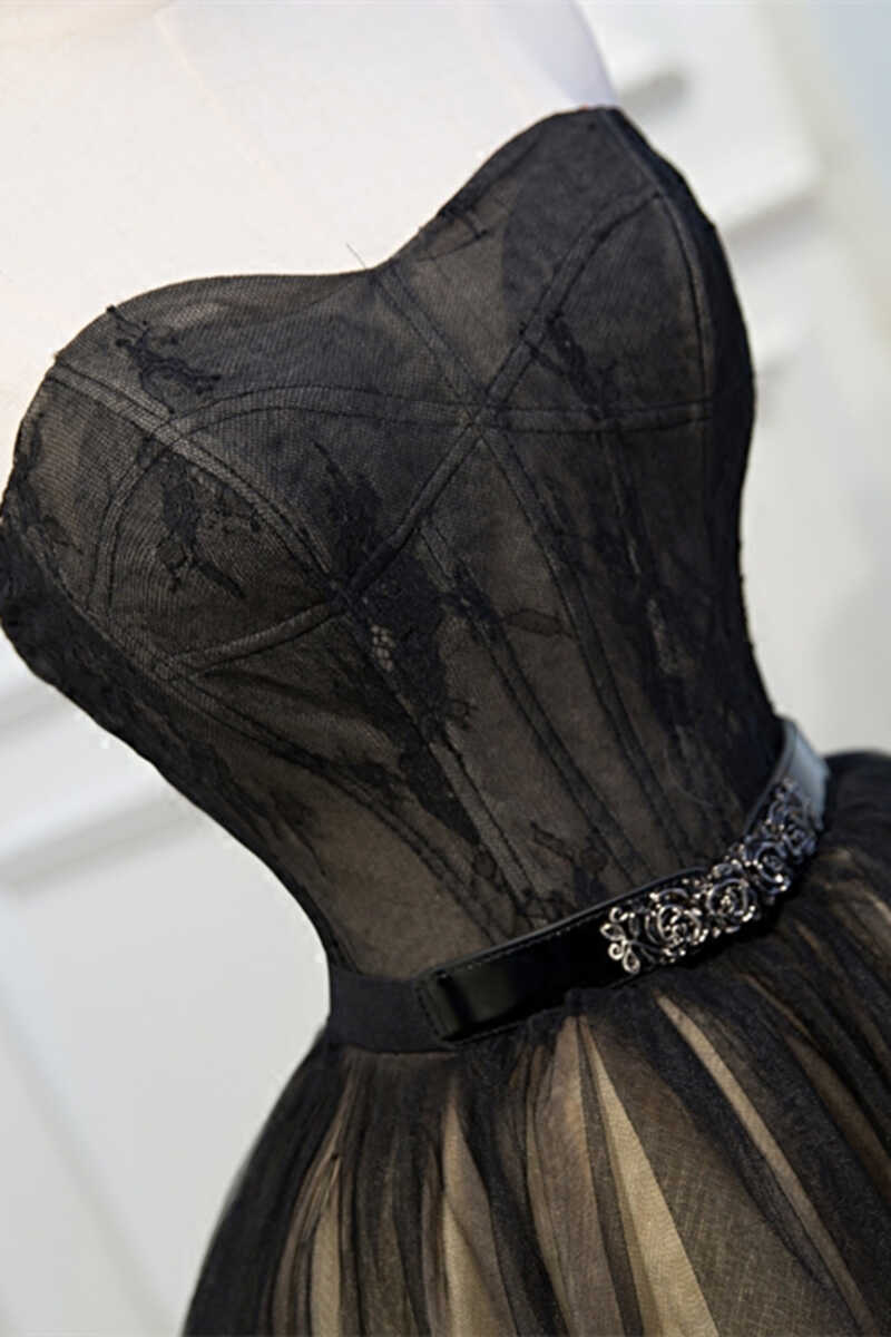 Robe de soirée courte en dentelle noire à coupe trapèze et bustier nv2283