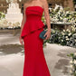 Red elegant fashion tube top off shoulder ruffles decoration long ball gown evening dress party dress nv2463