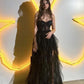 Black sweetheart neck strapless lace long tulle ball gown evening dress nv3048