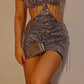 Silver Sequin Hollow Sexy Suspender Rhinestone Chain Dress nv1950